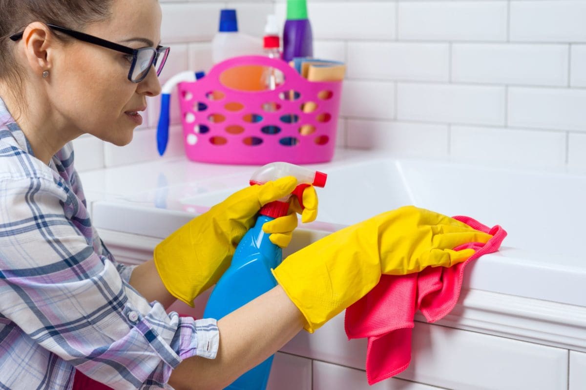 Acrylic Tub Shower Cleaning Guide EZPro Express   House Cleaning Woman Is Cleaning In The Bathroom 2022 01 20 20 07 22 Utc Scaled E1666206366433 